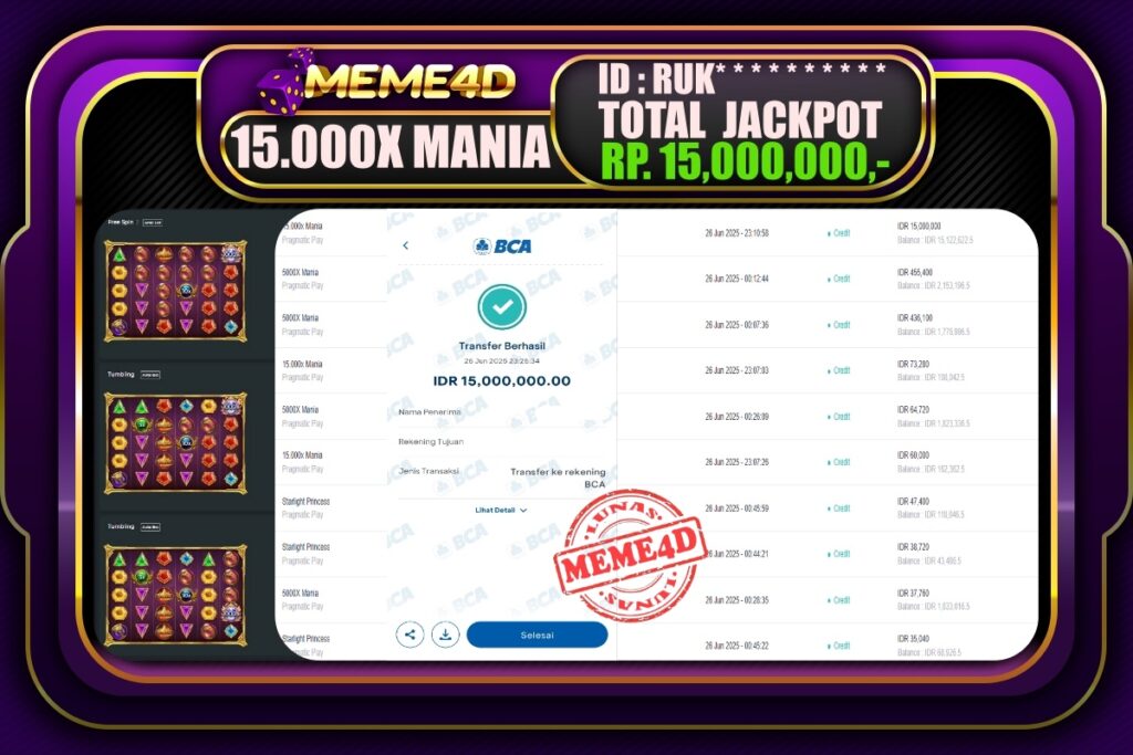 Bukti Jp MEME4D Slot Online 27 Juni 2025
