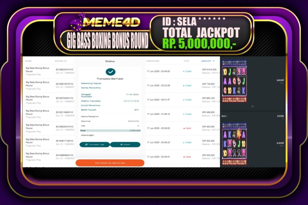 Bukti Jp MEME4D Slot Online 17 Juni 2025