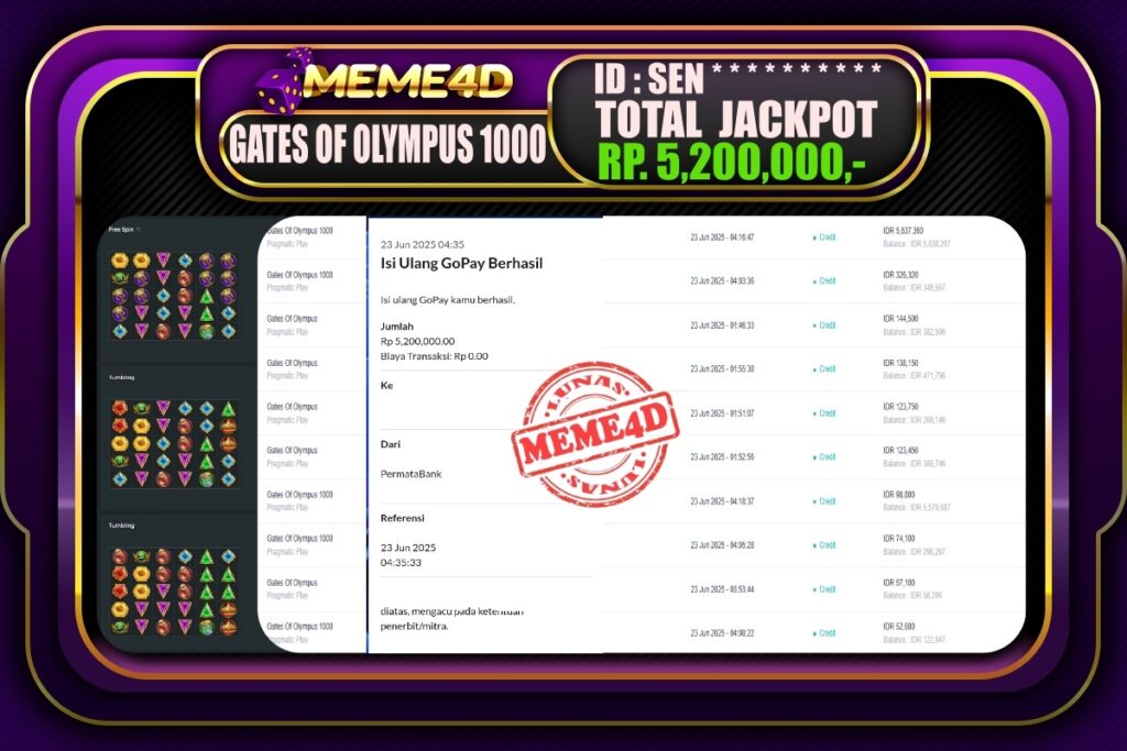 Bukti Jp MEME4D Slot Online 23 Juni 2025