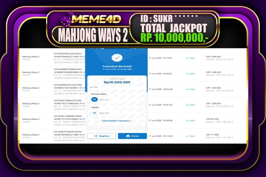 Bukti Jp MEME4D Slot Online 17 Juni 2025