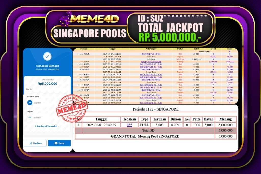 Bukti Jp MEME4D Togel Online 03 Juni 2025