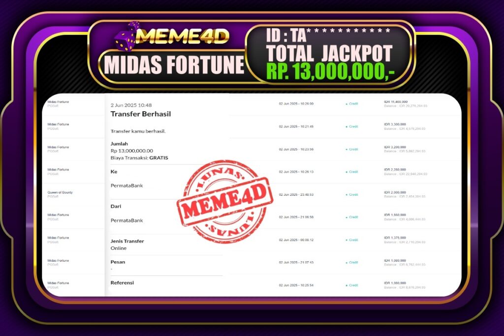 Bukti Jp MEME4D Slot Online 03 Juni 2025