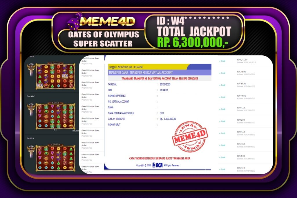 Bukti Jp MEME4D Slot Online 20 Juni 2025