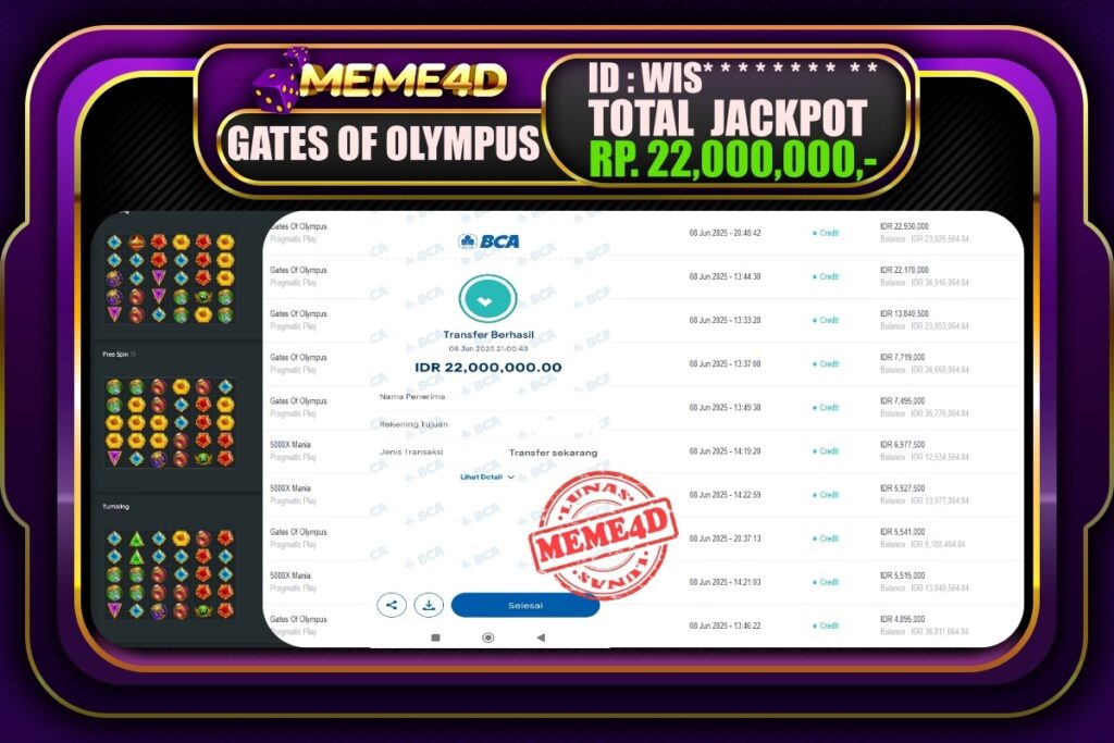 Bukti Jp MEME4D Slot Online 09 Juni 2025