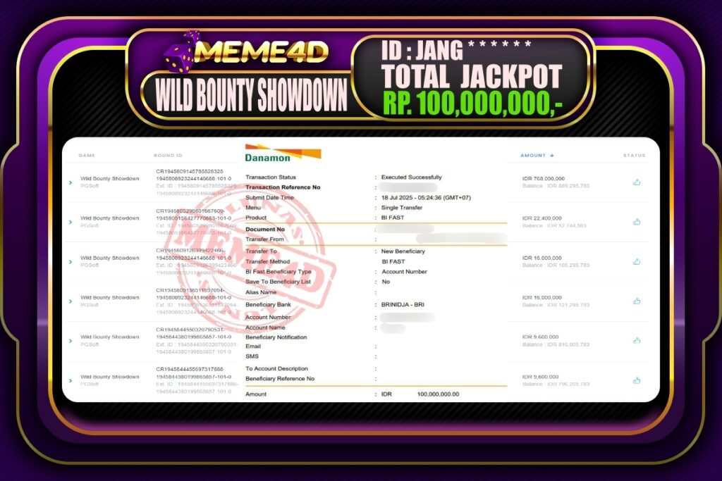 Bukti Jp MEME4D Slot Online 18 Juli 2025