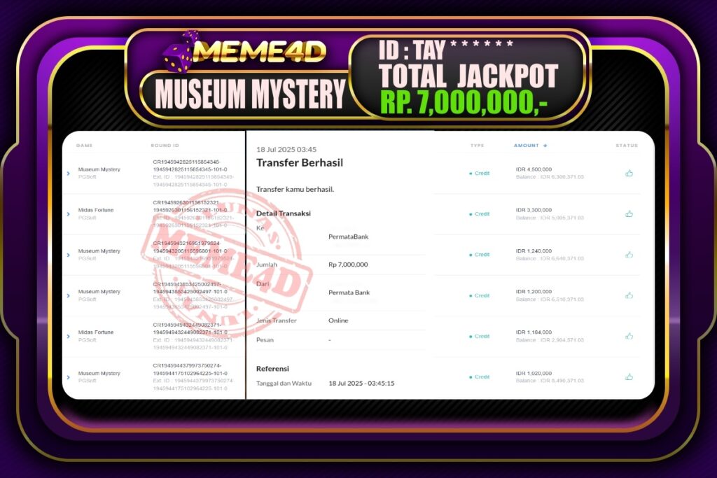 Bukti Jp MEME4D Slot Online 18 Juli 2025