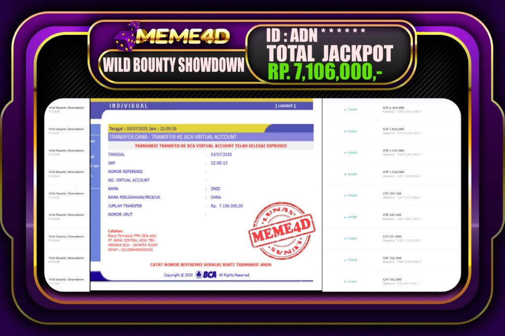 Bukti Jp MEME4D Slot Online 04 Juli 2025