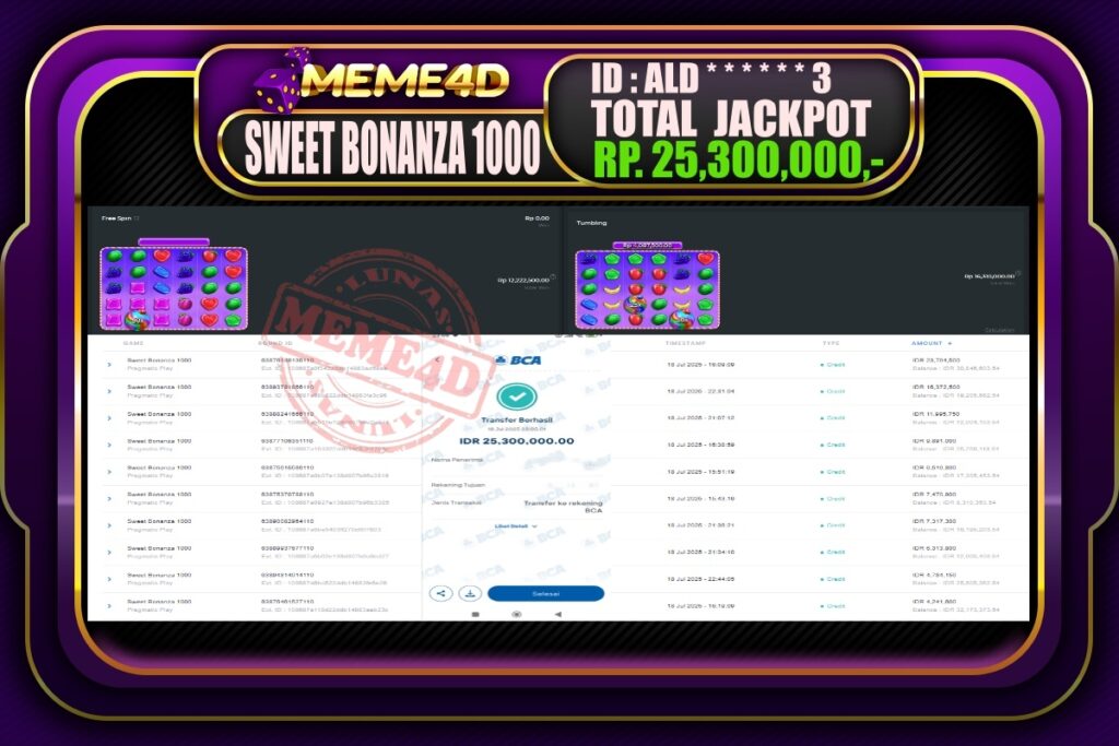 Bukti Jp MEME4D Slot Online 19 Juli 2025