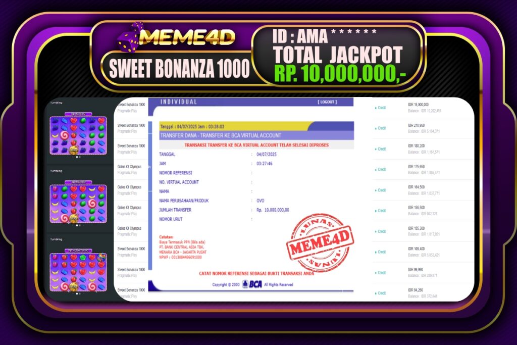 Bukti Jp MEME4D Slot Online 04 Juli 2025