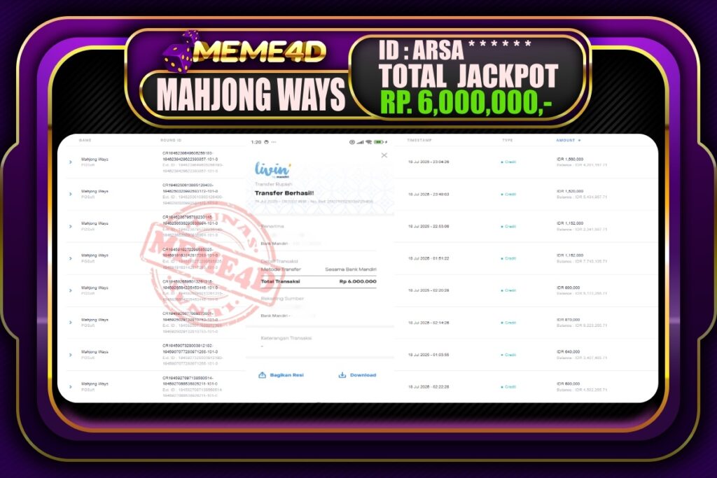 Bukti Jp MEME4D Slot Online 19 Juli 2025