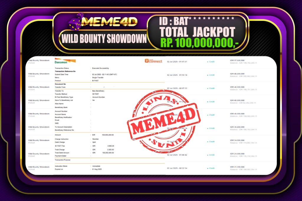 Bukti Jp MEME4D Slot Online 02 Juli 2025