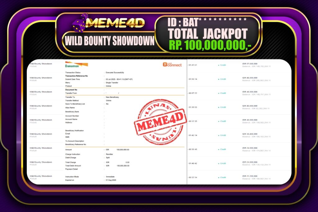 Bukti Jp MEME4D Slot Online 02 Juli 2025