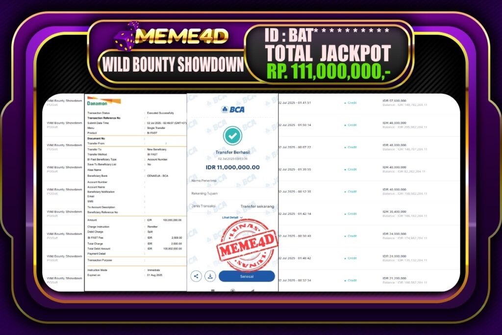 Bukti Jp MEME4D Slot Online 02 Juli 2025