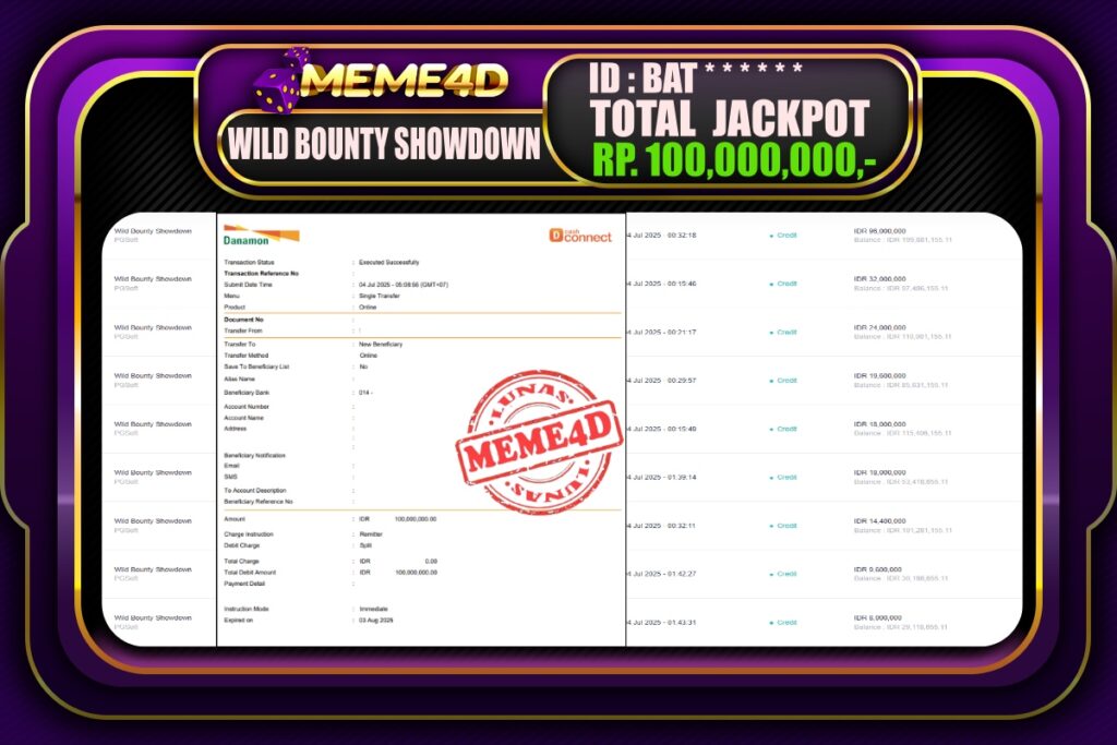 Bukti Jp MEME4D Slot Online 04 Juli 2025