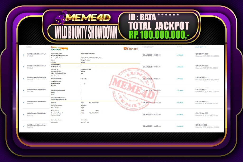 Bukti Jp MEME4D Slot Online 29 Juli 2025