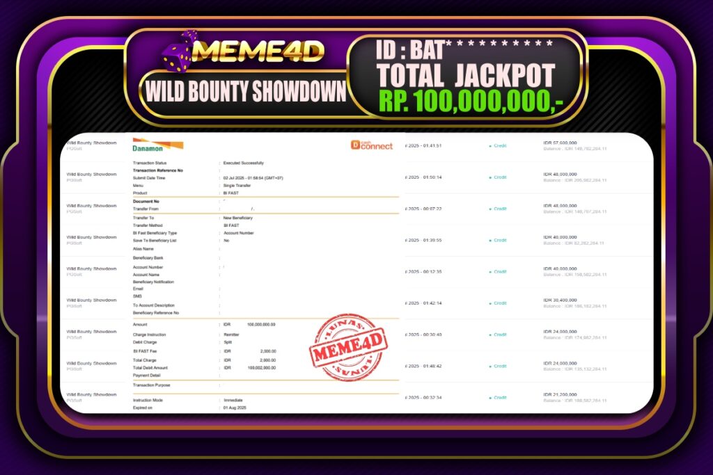 Bukti Jp MEME4D Slot Online 02 Juli 2025