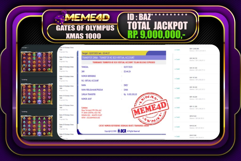 Bukti Jp MEME4D Slot Online 02 Juli 2025
