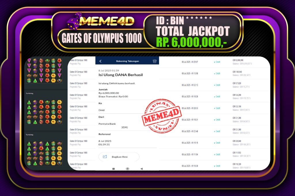Bukti Jp MEME4D Slot Online 08 Juli 2025