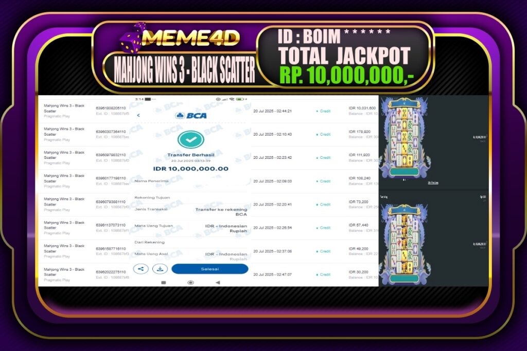 Bukti Jp MEME4D Slot Online 20 Juli 2025