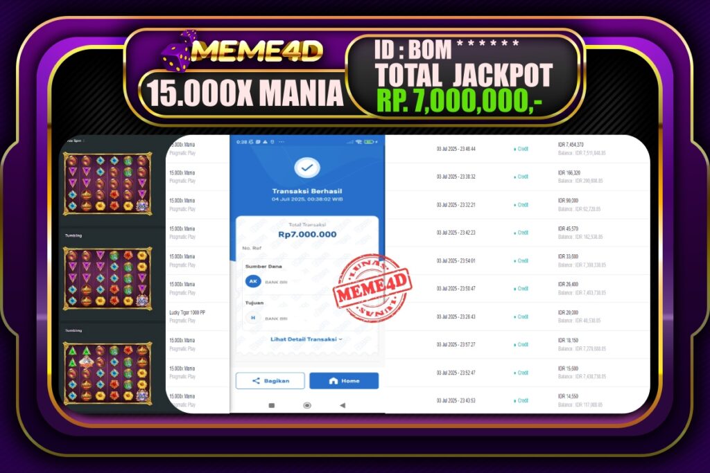 Bukti Jp MEME4D Slot Online 04 Juli 2025