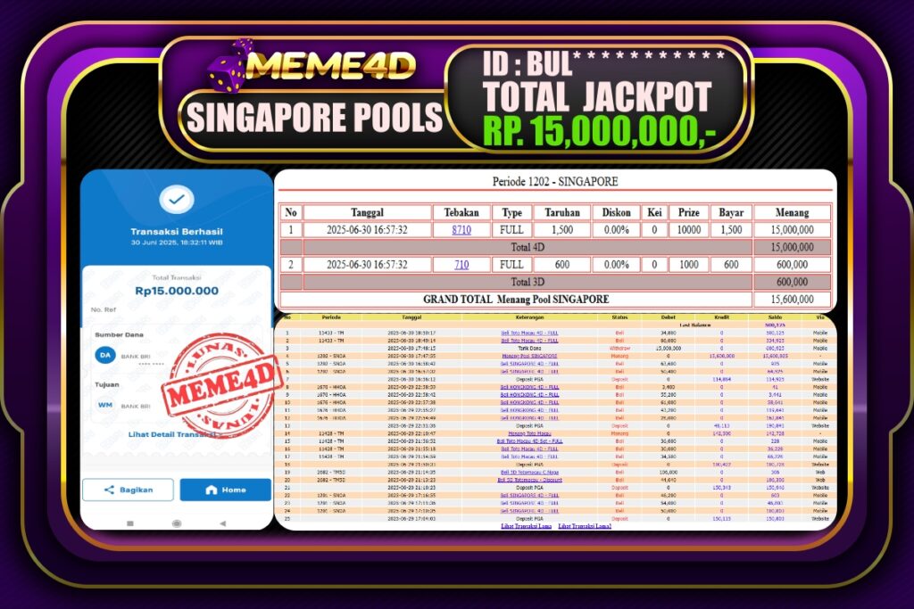 Bukti Jp MEME4D Togel Online 01 Juli 2025