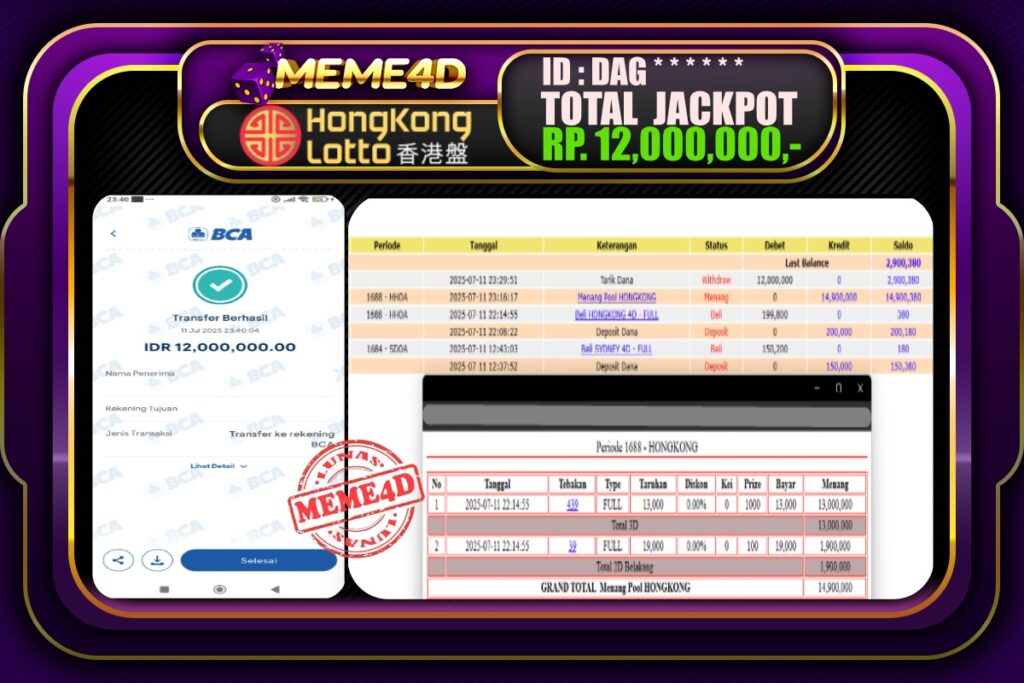 Bukti Jp MEME4D Togel Online 12 Juli 2025
