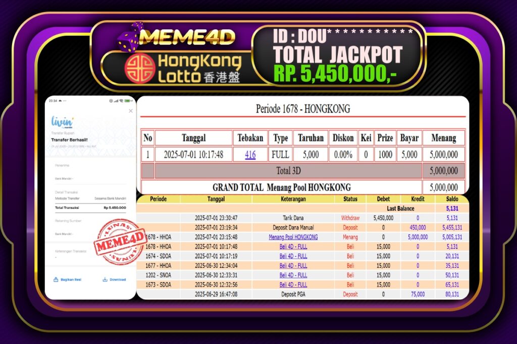 Bukti Jp MEME4D Togel Online 02 Juli 2025