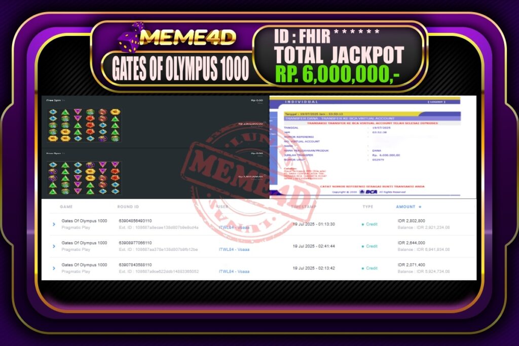 Bukti Jp MEME4D Slot Online 19 Juli 2025