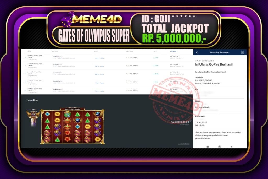 Bukti Jp MEME4D Slot Online 19 Juli 2025