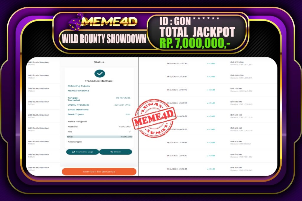 Bukti Jp MEME4D Slot Online 07 Juli 2025