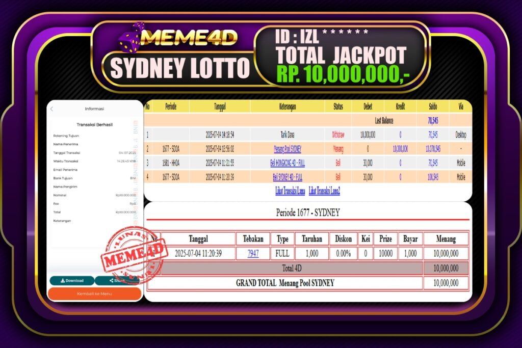 Bukti Jp MEME4D Togel Online 05 Juli 2025
