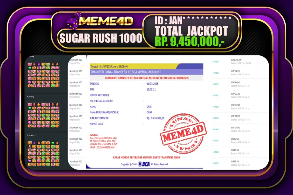 Bukti Jp MEME4D Slot Online 02 Juli 2025
