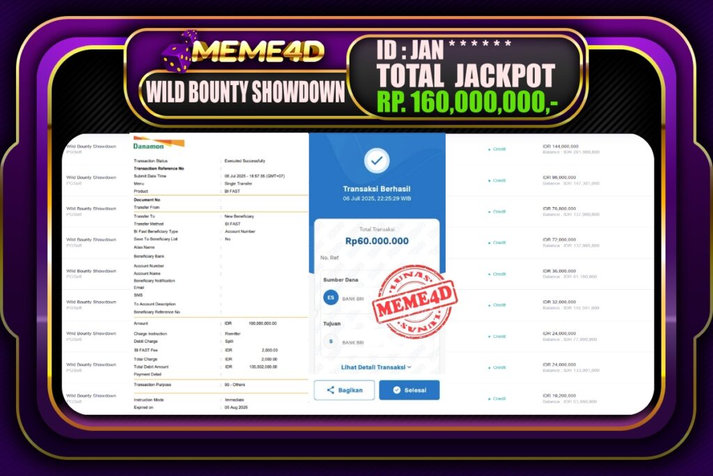 Bukti Jp MEME4D Slot Online 07 Juli 2025