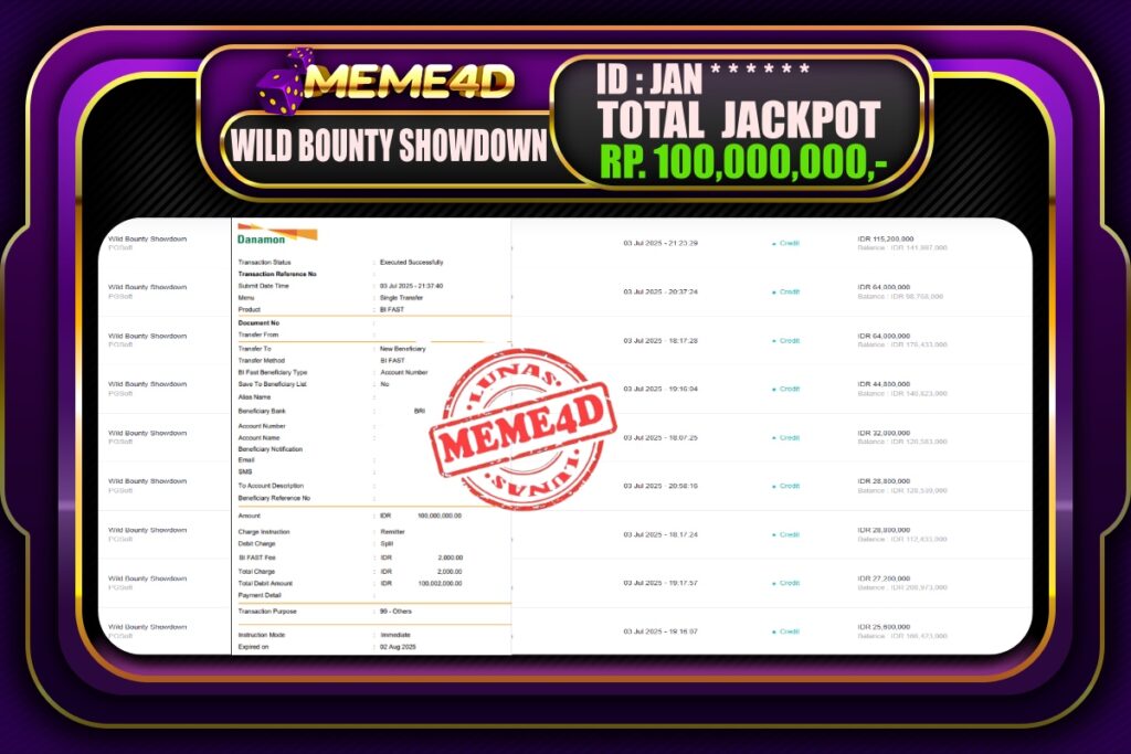 Bukti Jp MEME4D Slot Online 04 Juli 2025