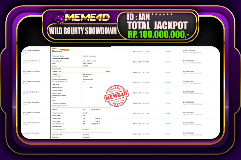 Bukti Jp MEME4D Slot Online 04 Juli 2025