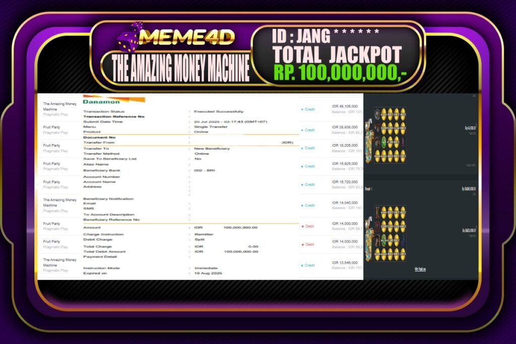 Bukti Jp MEME4D Slot Online 20 Juli 2025