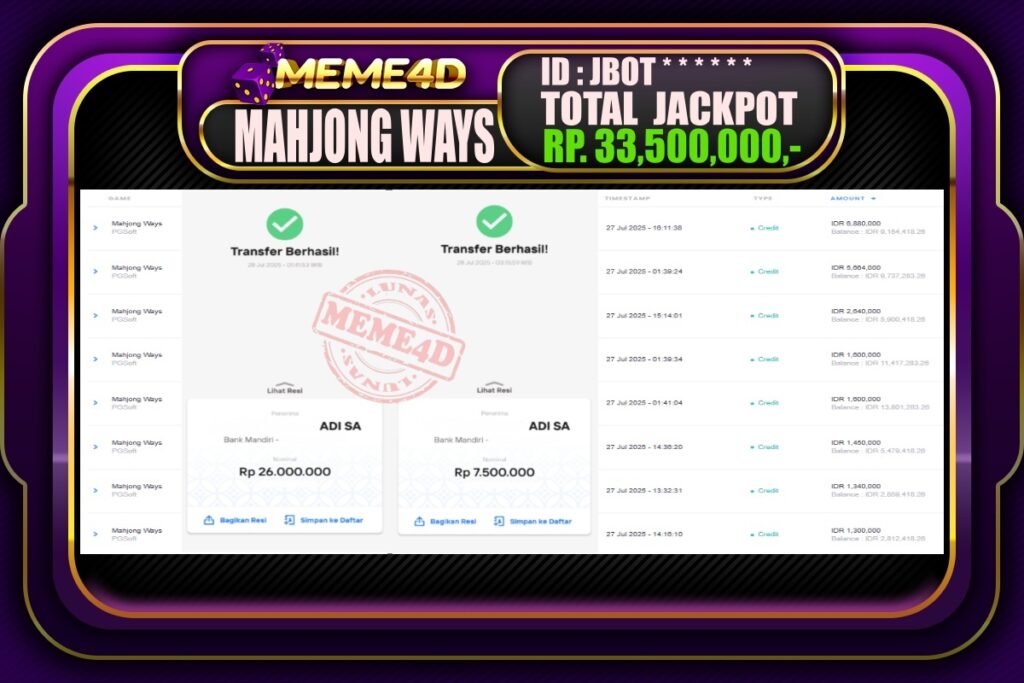 Bukti Jp MEME4D Slot Online 28 Juli 2025