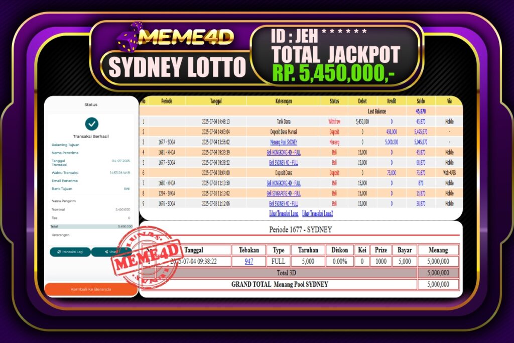 Bukti Jp MEME4D Togel Online 05 Juli 2025