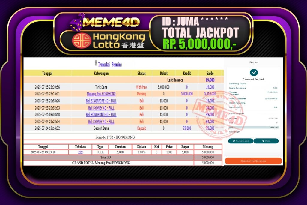 Bukti Jp MEME4D Togel Online 26 Juli 2025