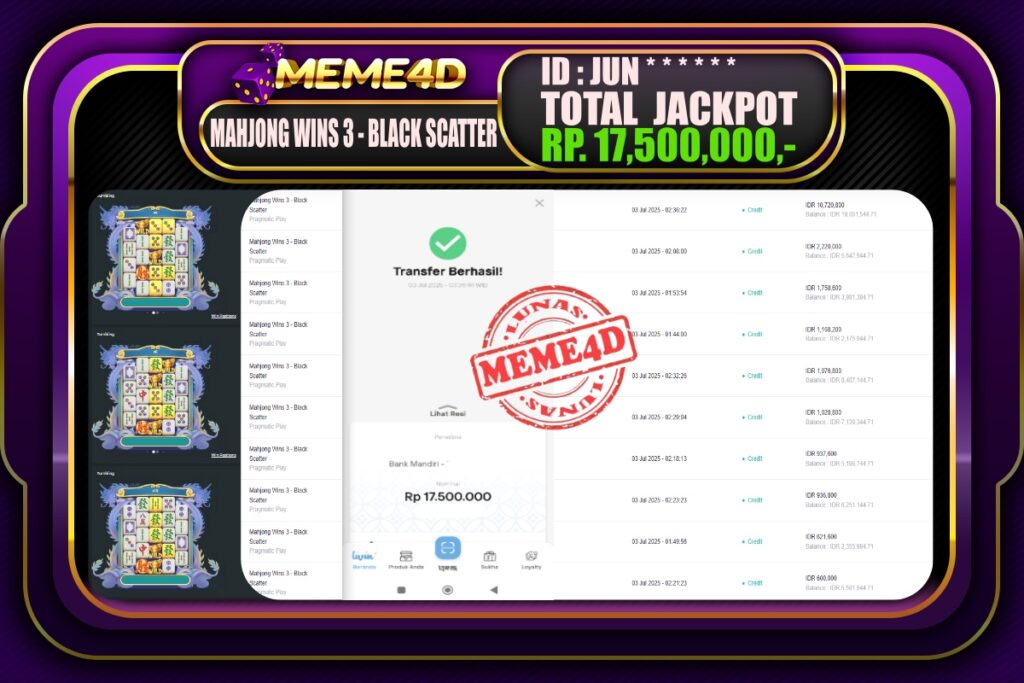 Bukti Jp MEME4D Slot Online 03 Juli 2025