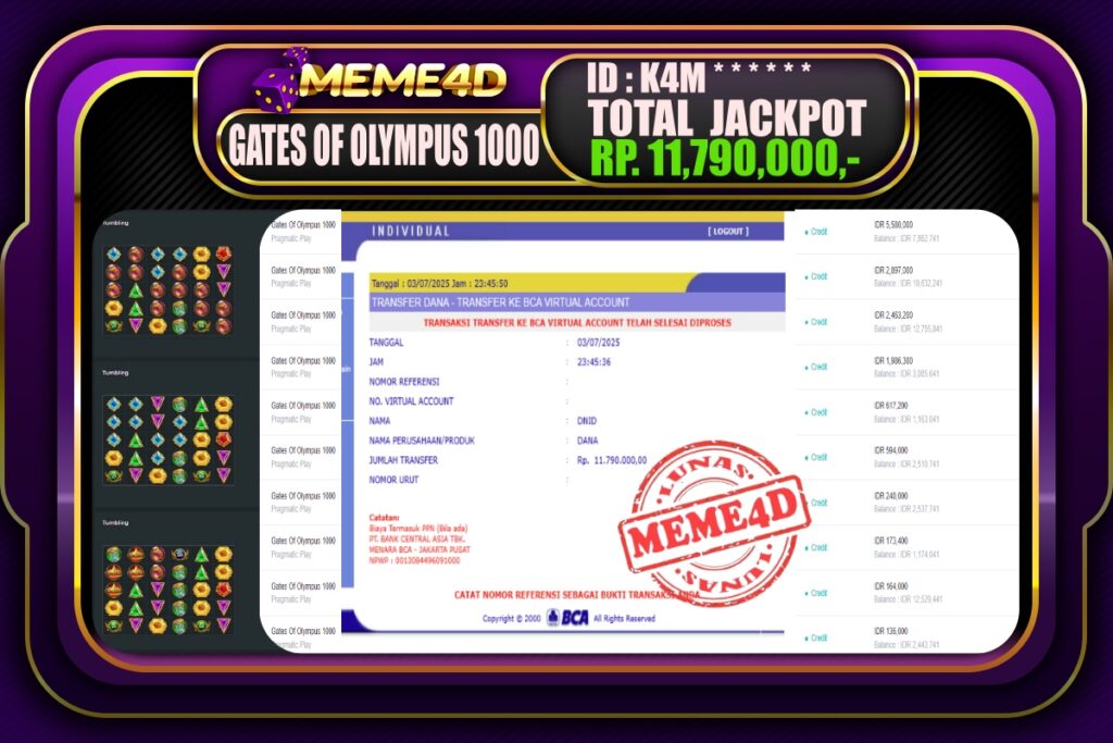 Bukti Jp MEME4D Slot Online 04 Juli 2025