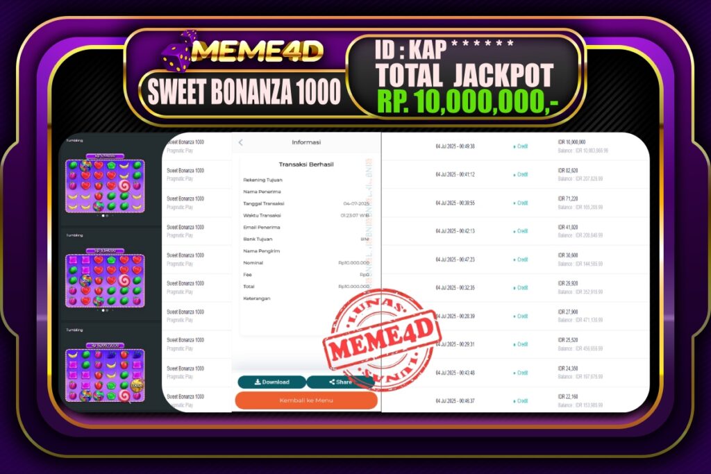 Bukti Jp MEME4D Slot Online 04 Juli 2025