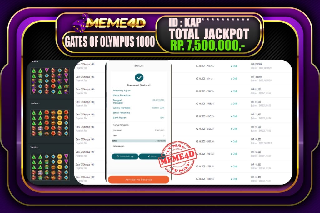 Bukti Jp MEME4D Slot Online 03 Juli 2025