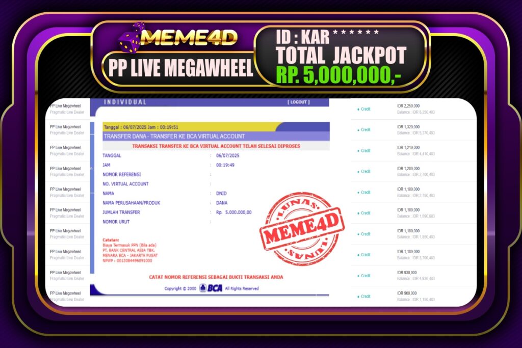Bukti Jp MEME4D Casino Online 06 Juli 2025