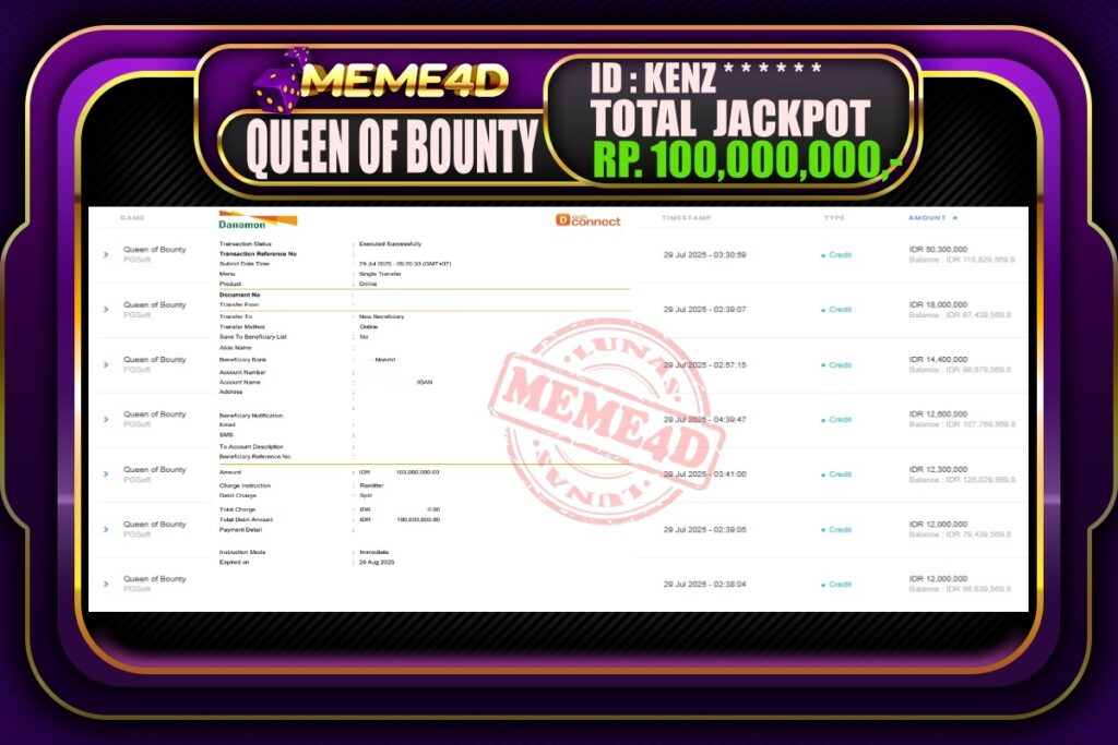 Bukti Jp MEME4D Slot Online 29 Juli 2025