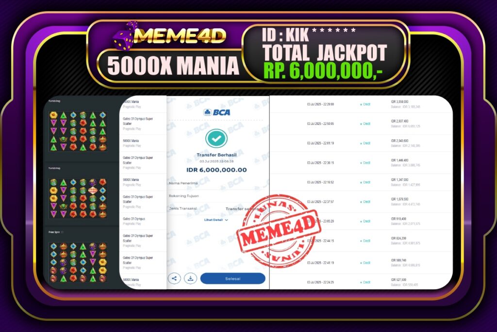 Bukti Jp MEME4D Slot Online 04 Juli 2025