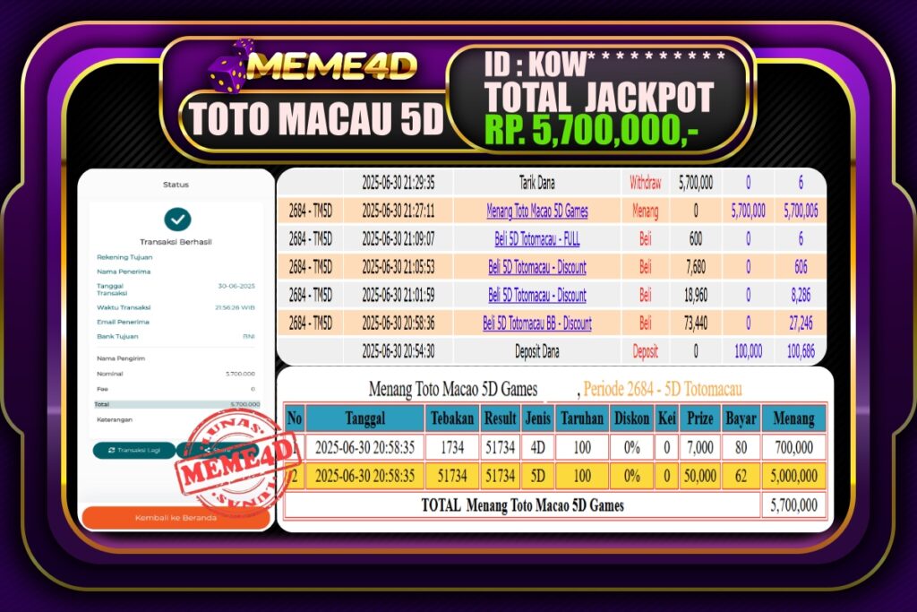 Bukti Jp MEME4D Togel Online 01 Juli 2025