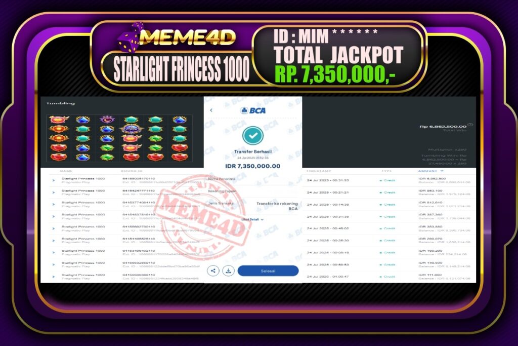 Bukti Jp MEME4D Slot Online 24 Juli 2025