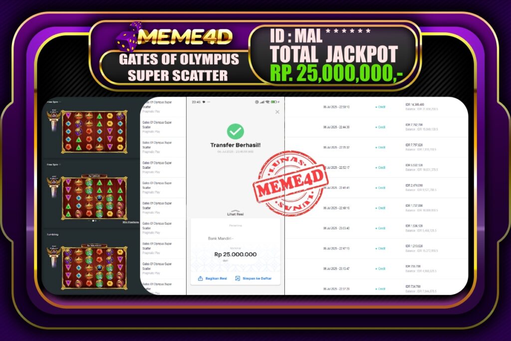 Bukti Jp MEME4D Slot Online 07 Juli 2025