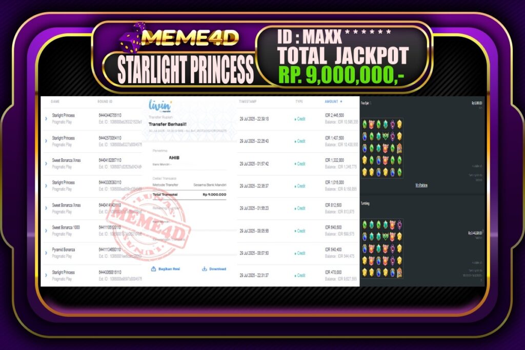 Bukti Jp MEME4D Slot Online 30 Juli 2025